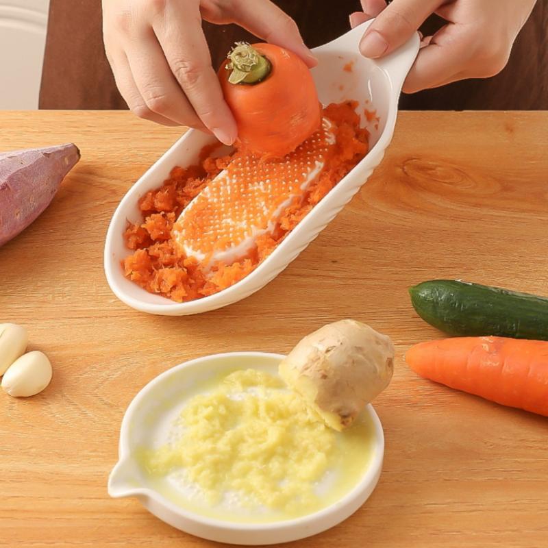 White Simple Style Ceramic Ginger Grater Tool Hand Grinder Garlic Masher Portable Carrot Ginger Grinding Kitchen Tool With Brush