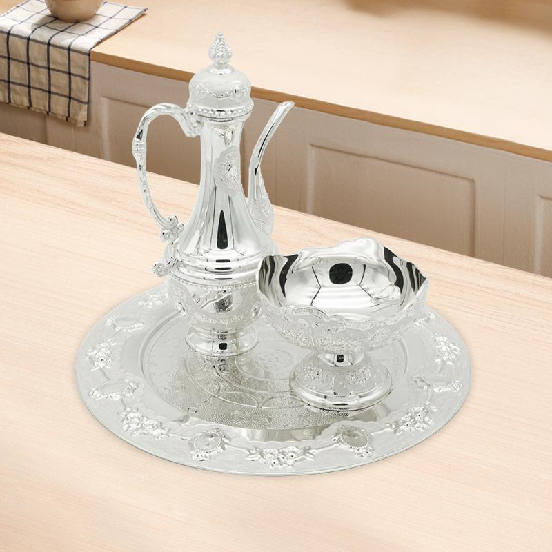 

European-Style Silver Wine Set: Wine Pot & Glasses for Hotel or Home Use Silver Fruit Bowl [13x13x9.5cm]