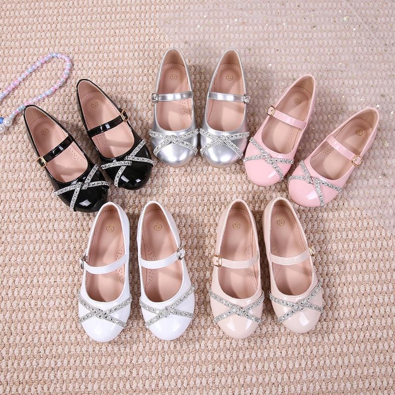Children's Rhinestone Bow Princess Shoes: Fall Fashion Leather Shoes for Girls
