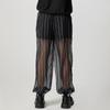 INCERUN Men Mesh Sheer Patchwork Pants Elastic Waist Striped Layers Lantern Trousers