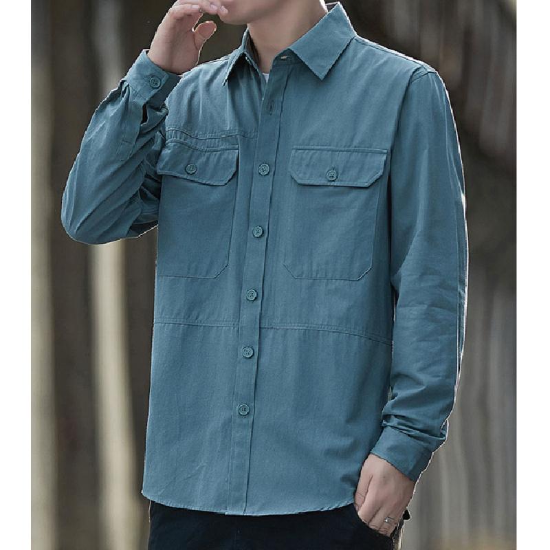 Men's pure cotton shirt, 2026 autumn new style, workwear long-sleeve casual Hong Kong style loose shirt jacket, versatile top
