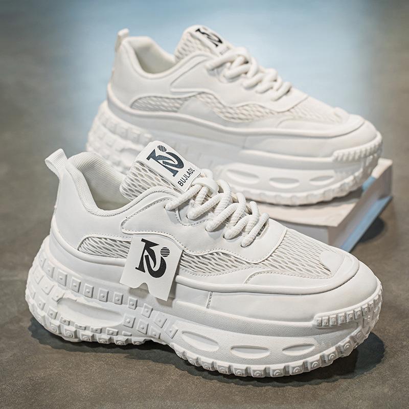 Summer Men's Shoes New Breathable Mesh Sports Shoes Men's Trend Versatile Thick Sole Heightening Casual Black Shoes