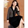 Ke Bei Er Faux Mink Patchwork Color-Block Scarf Collar A-Line Dress