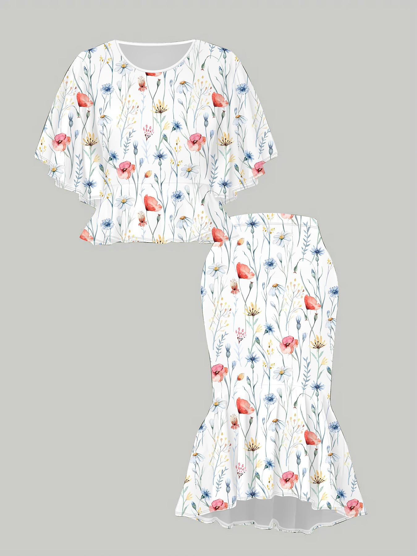 

Классический тотемный женский принт с 3D-цветами, Модный большого размера, Элегантный, Универсальный для всех сезонов. Футболка, Юбка и Комплект 6XL розовый