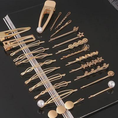 Goldfarbene geometrische Haarnadeln aus Metall – koreanischer Stil, DIY, handgefertigtes Kopfschmuck-Set