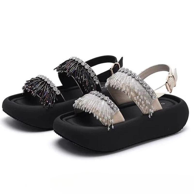 Flats Platform Women's Sandals Crystal Shoes Elegant Summer Woman Slippers 2025 Dress New Slides Sport Mujer Zapatos