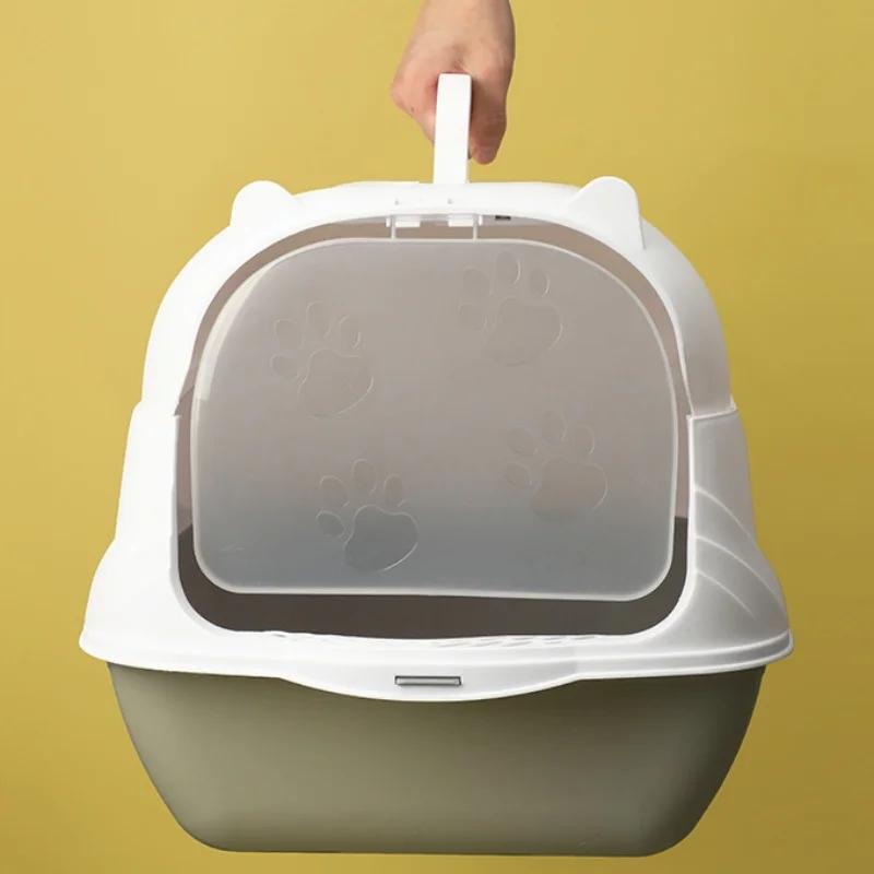 Totally Enclosed Cat Litter Box Large Pet Cat Toilet Detachable Litter Pan Anti-Splash Dog Toilet Pet Bedpans with Litter Shovel