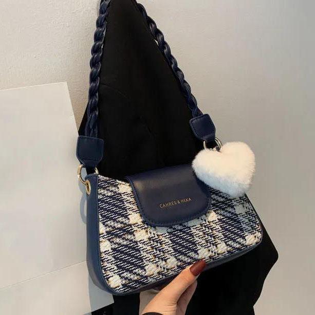 Damen Große Kapazität Ein-Schulter-Tasche Karomuster Umhängetasche Bürodamen Farbpassend Lässige Einkaufstasche