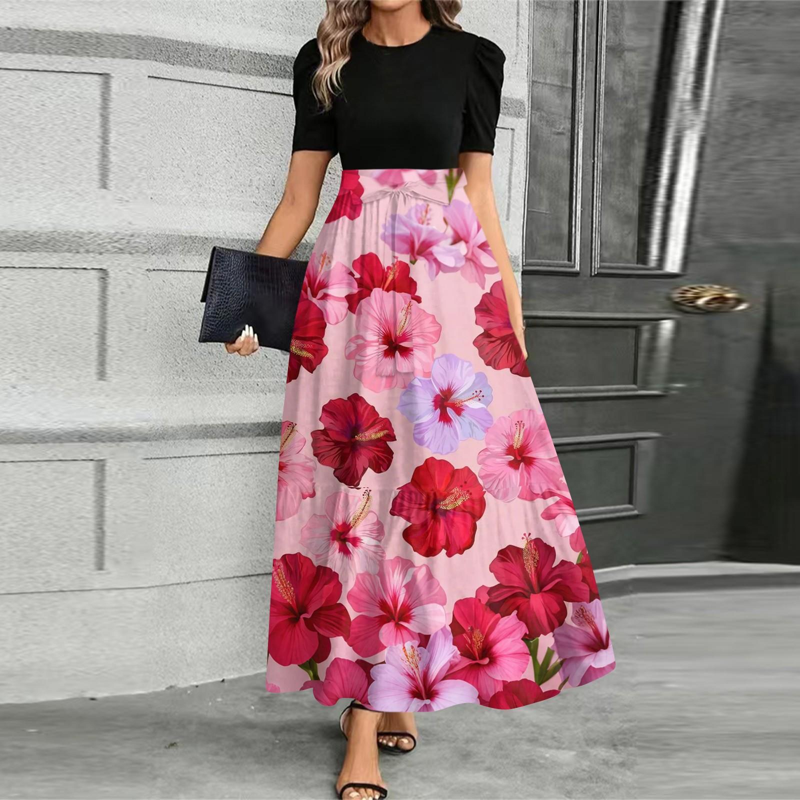 

Жіноча модна повсякденна сукня з короткими рукавами, круглим вирізом, принтом, елегантного темпераменту XL червоний