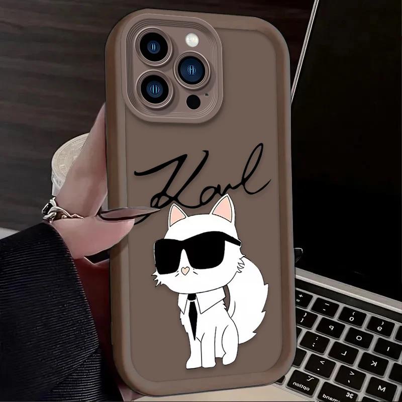 Lovely Fashion K-Karl Cat Case For iPhone 14 17 Air 16 16E 15 13 12 11 Pro Max X XS X S Max XR SE 2020 SE4 7 8 Silicone Cover