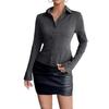 2025 European & American Women's Long Sleeve Button Cardigan Shirt with Turn-Down Collar