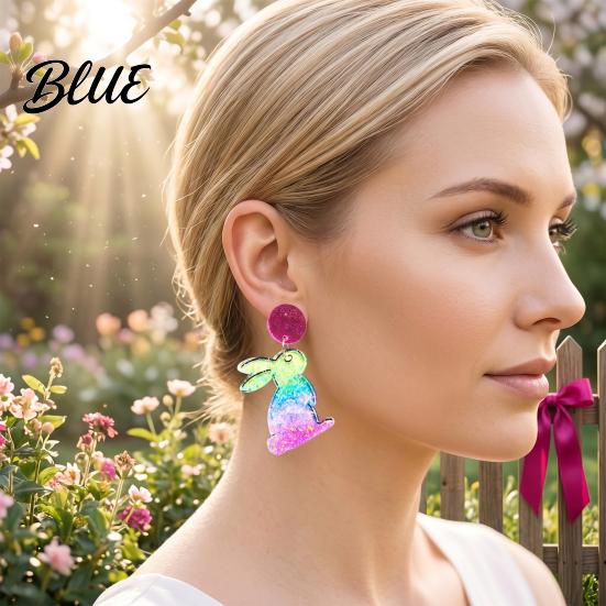 Acrylic Earrings Easter Bunny for Women Glittery and Colorful Rabbit