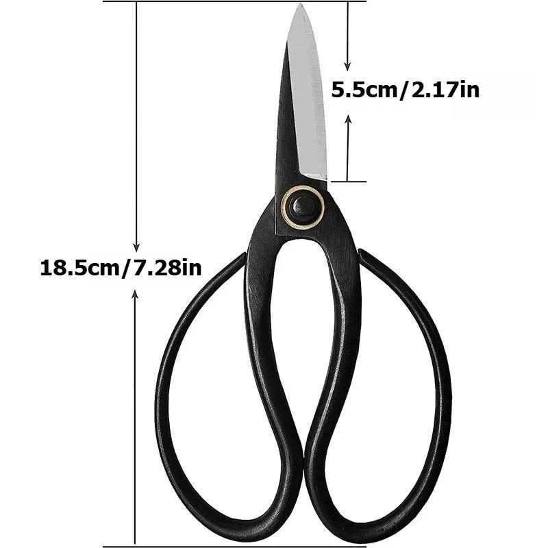7.3-Inch Black Bonsai Scissors - Carbon Steel Home Gardening Pruners for Branch Pruning, Flower Arrangement & Plant Care