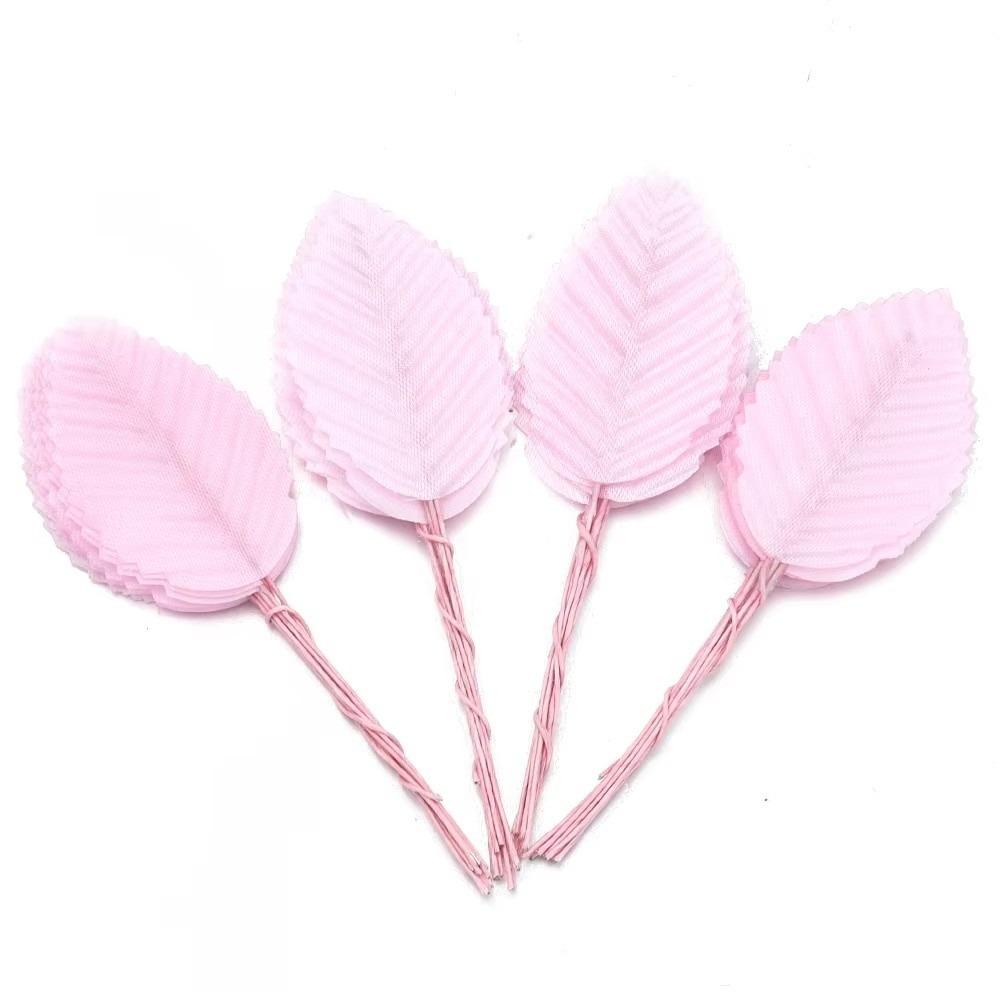 40Pcs Nylon Artificial Silk Rose Leaves Single Leaf Wired Stem Artificial Green Leaves DIY Crafts Floral Decoration Leaf