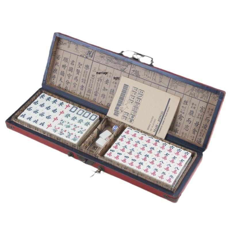 Antique Mahjong Mini Travel Set with Leather Case and Gift Instructions