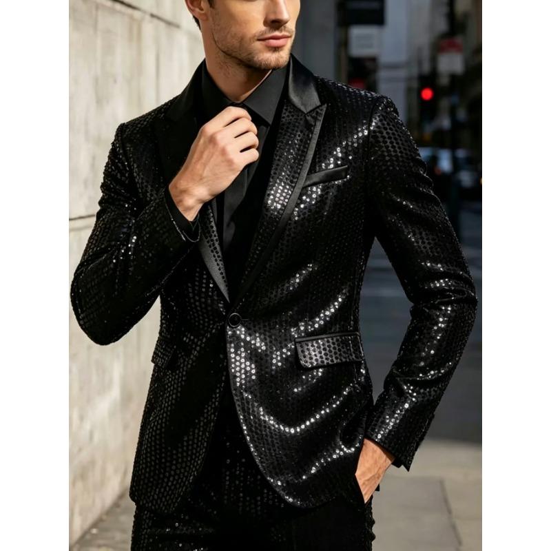 Men Sequined Slim Fit Blazer Nightclub Party Performance Formal Suit Jacket S