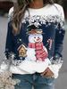 Women's Christmas snowman print long sleeved casual loose T-shirt women