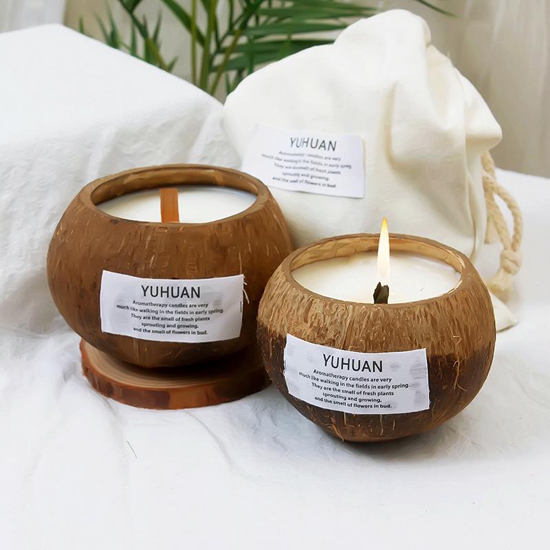 Coconut Shell Aromatherapy Candle with Essential Oil Incense Burner and Plant Wax Scented Candle Gift Set