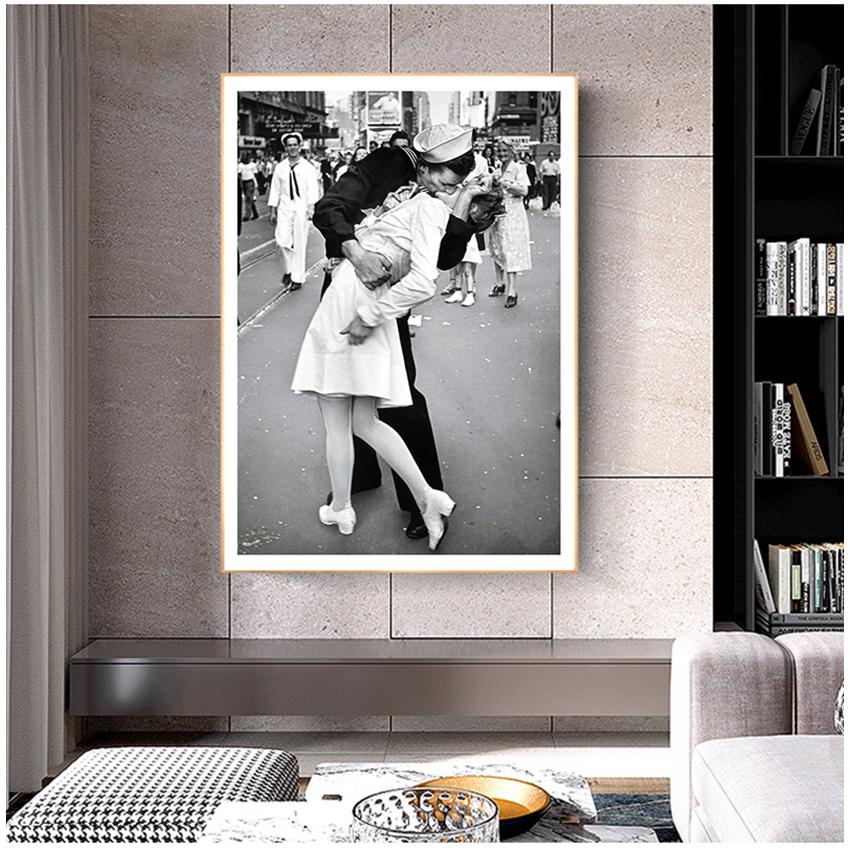 Stampa fotografica Home Wall Art Cuadros Decorazione Senza cornice Arte vintage in bianco e nero Victory Kiss Poster New York Canvas Painting