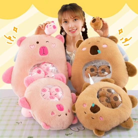 Capybara Plush Snack Bag Zipper Design Toy with 46087 Soft Stuffed Pad with Mini Capybara Dolls