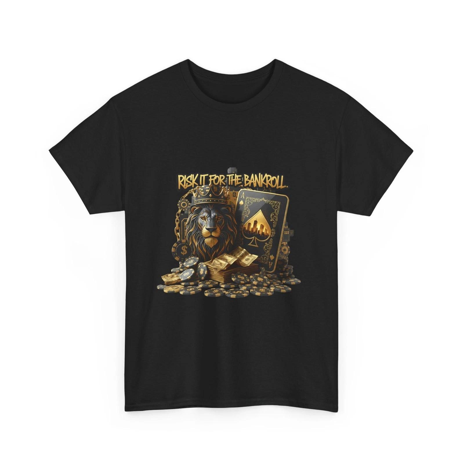 Poker T-Shirt | Money, Lion Playing Card, Poker Chips, Cotton T-Shirt, Cool Gift XL