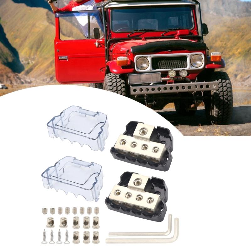 Automotive Sound Wiring Junction Box Power Distribution Unit with One 0GA Input and Four 4GA Outputs Including Adapters