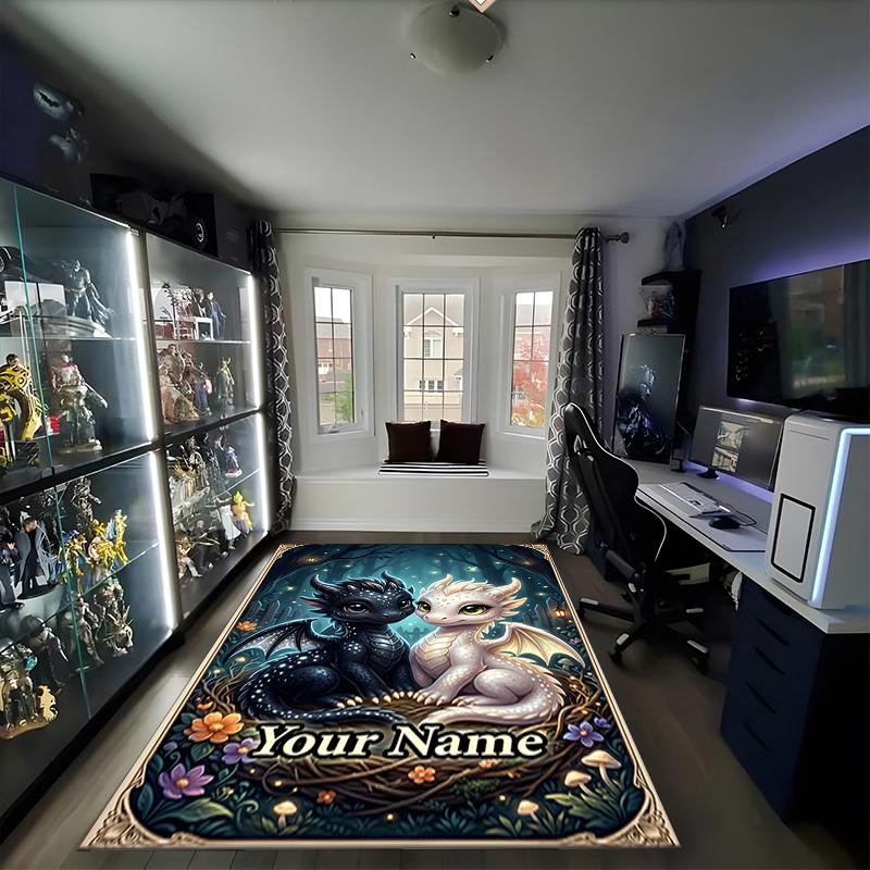 1PC Custom Name "Dragon Friendship Forest" Theme Floor Mat Ideal for Living Room, Game Rooms, Office, Bedroom,Floor Mat Playful Design