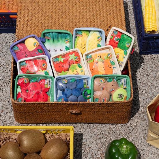 Cute Doll Storage Bag Plush Keychain Soft Fruit And Vegetable Bag Charm Cute Smiling Face Pendant with Hanging Ring