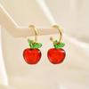 Cute Red Apple Shaped Earrings For Women Green Leaf Earring Sweet Exquisite Party Jewelry Gifts