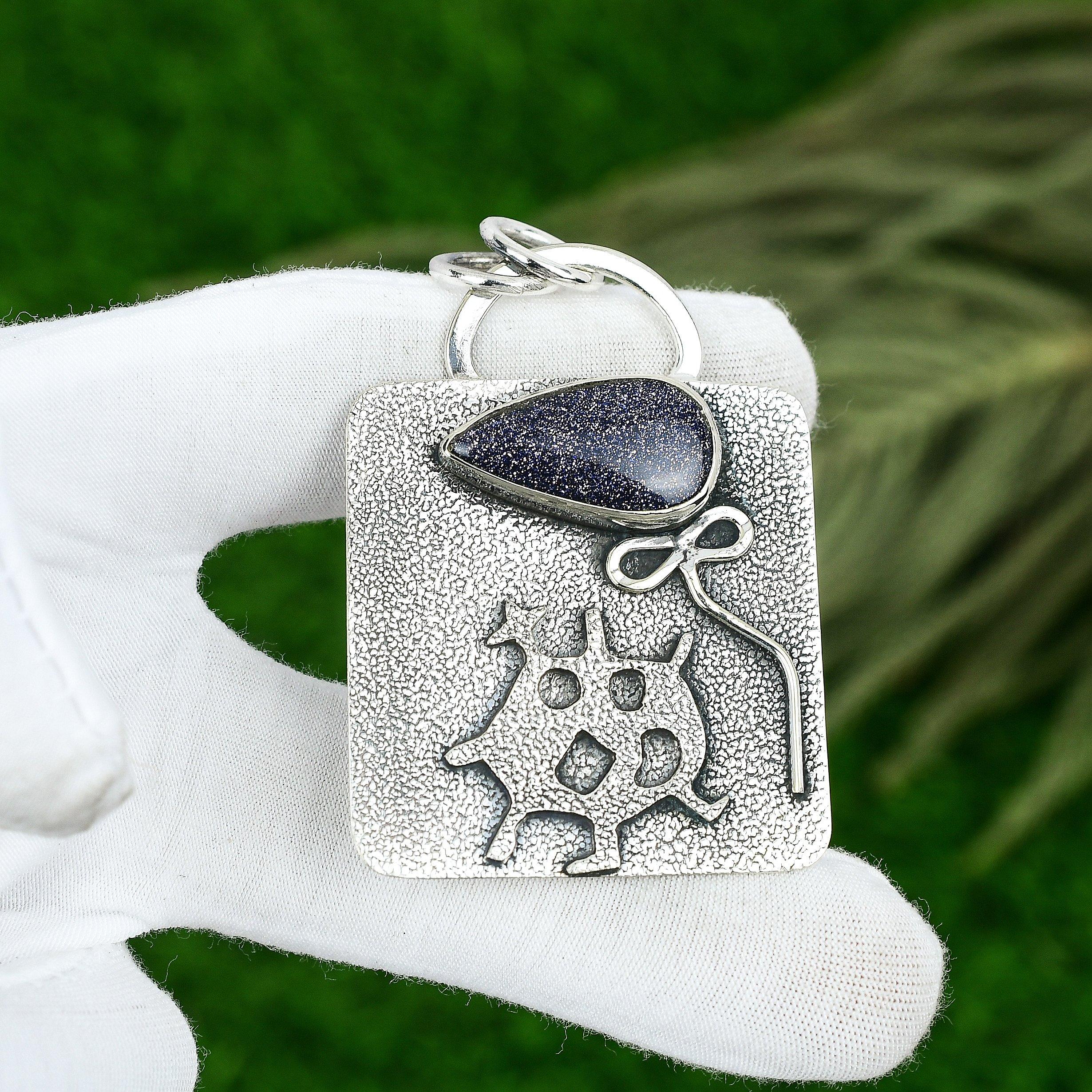 

Friendship Day Deal 925 Silver Pear Natural Blue Sunstone Bezel Pendant Jewelry