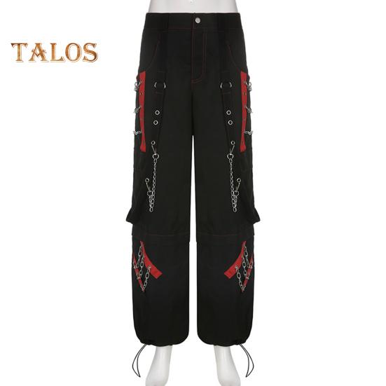 Women Pants High Waist Color Block Wide Leg Casual Trousers Loose Fit Retro Cool Long Pants Streetwear