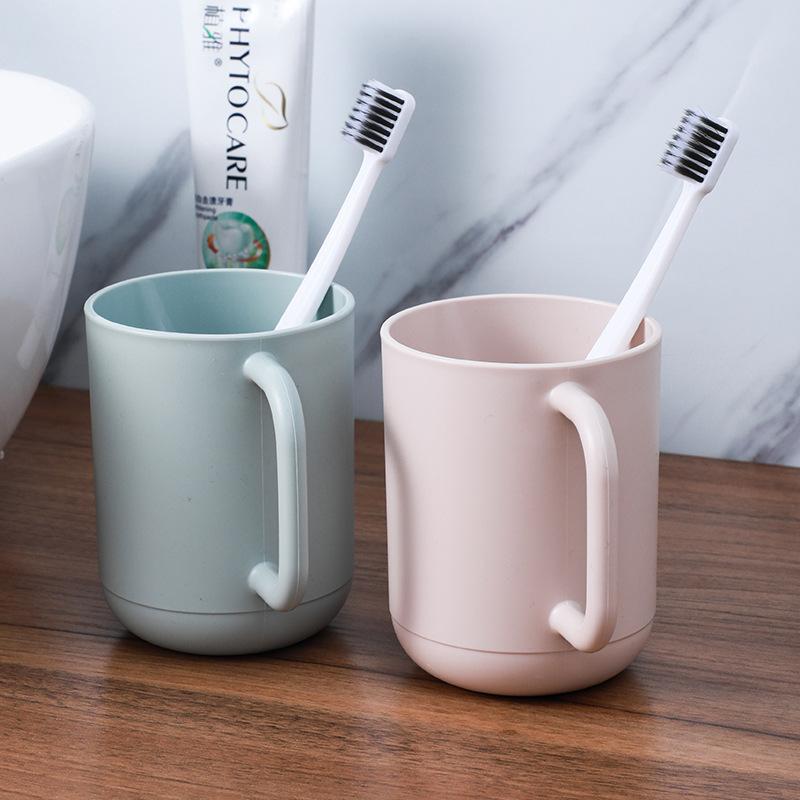Large Capacity Plastic Toothbrush Holder Cup With Handle Modern Bathroom Mouthwash Cup For Home Hotel Travel Dormitory