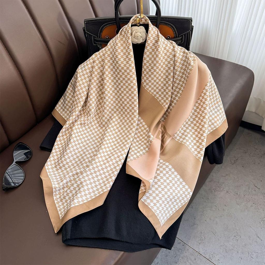 Spring and Autumn new Korean version striped fashion foreign style square scarf women's silk scarf dual-purpose imitation silk shawl scarf headband