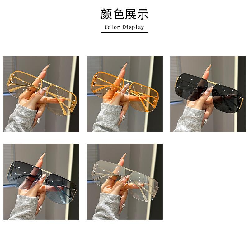 New European and American fashion frameless sunglasses women's large frame metal frame high-end men's sunglasses tide