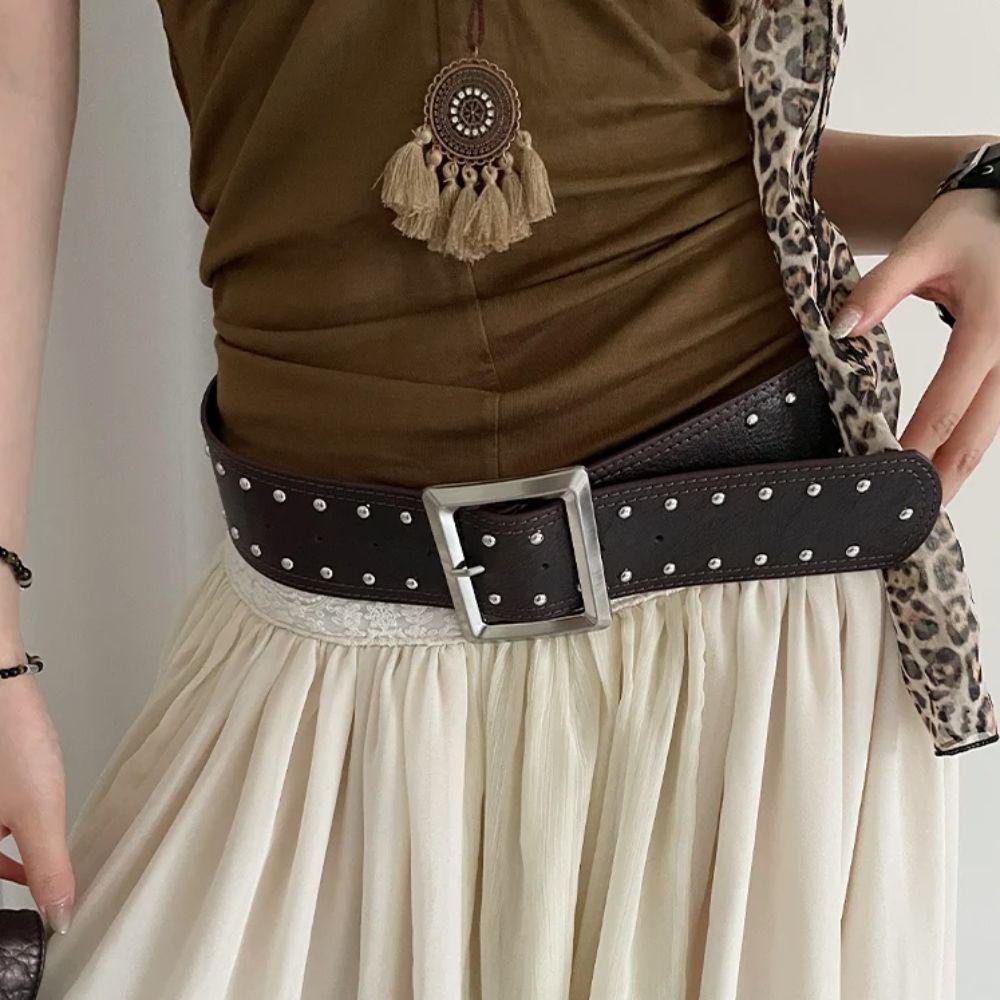 Punk Style Wide Women's Belt Designer Dress Jeans Belt Heavy-Duty Rivet Waist Belt  Streetwear