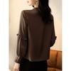 Women's Spring Autumn Solid Color Stand Collar Pleated Lace Basic Shirt Ruffles Spliced Commuter Blouse