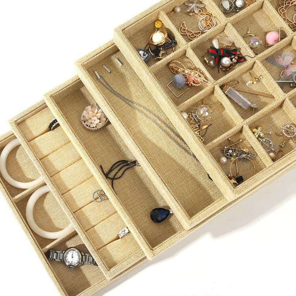 Multifunctional Jewelry Box Stackable Display Jewelry Holder Space Saving Linen Jewelry Tray  Ring