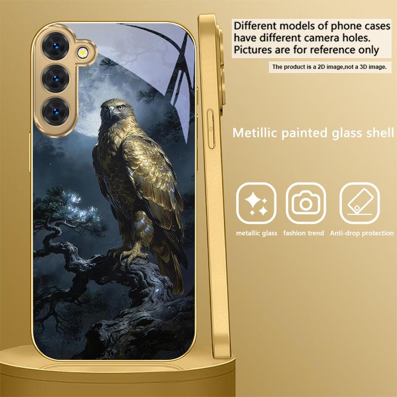 Golden Eagle with Wings For Samsung Galaxy S20 FE S21 S22 S23 Plus S24 Ultra S25Ultra S21+ S9+ S22Plus Golden glass phone case