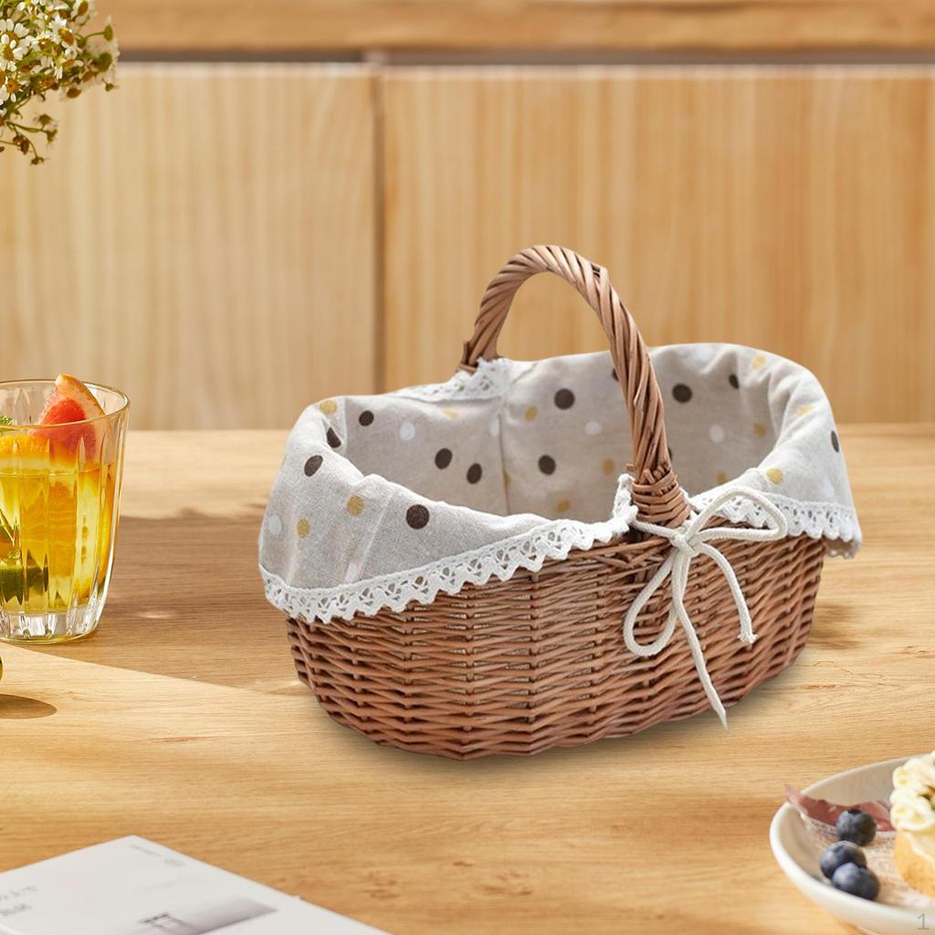 Handwoven Picnic Basket Hamper Fashion with Liner Storage Foods Container for Fruits