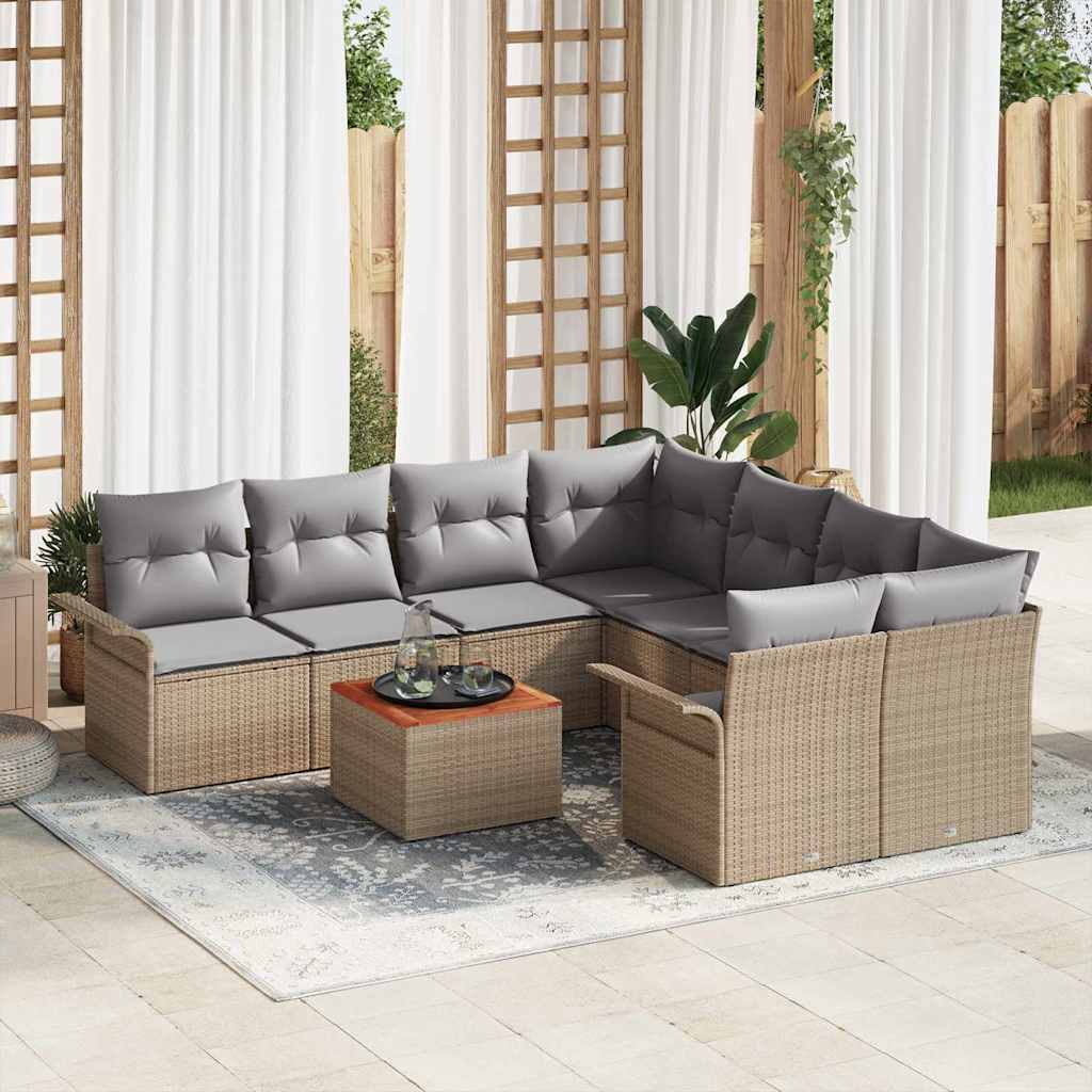 Garden Sofa Set with Cushions 9 Pcs Beige Poly Rattan