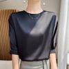 Round Neck Acetic Acid Satin Thin Draping Niche Design Sense 7-quarter Sleeve Summer Everyday Relaxed Fit Short-sleeved Base Top