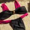 Color Block High Waist Bikini Set Cover Up Swimsuit For Women Push Up Ruffle Three Pieces Swimwear Beach Bathing Suits