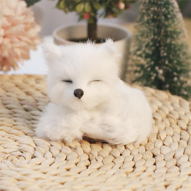 New Plush Simulation Furry Fox Model Squatting Sitting Fox Table Decoration Animal Static Stuffed Figure Kid Party Festival Gift