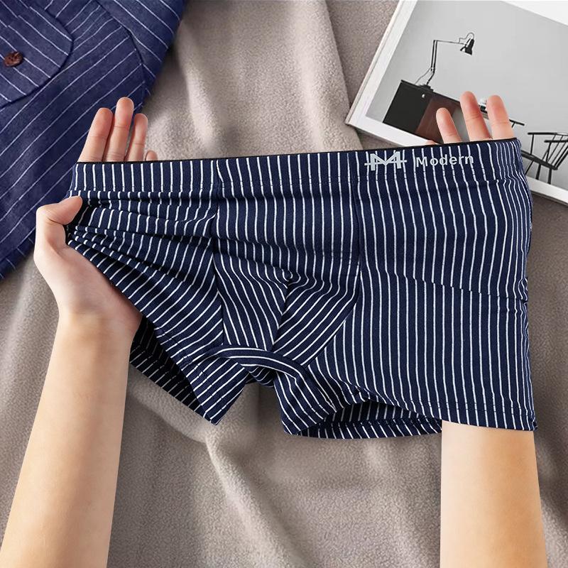 Striped Cotton Men's Boxer Briefs - Comfortable, Breathable Underwear for Teens and Adults