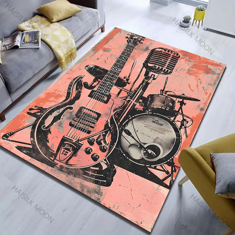 Guitar Microphone Drum Kit Print Carpet for Bedroom Living Room Bedside Sofa Floor Mat Modern Home Decor Area Rug Large Size