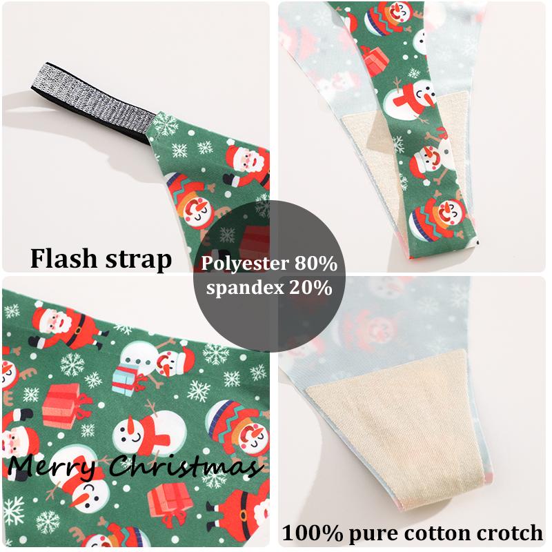 FINETOO 4Pcs Snowflake Santa Claus G-String Sexy Breathable Women's Underwear Low Waist Thong Merry Christmas Panties Diamonds