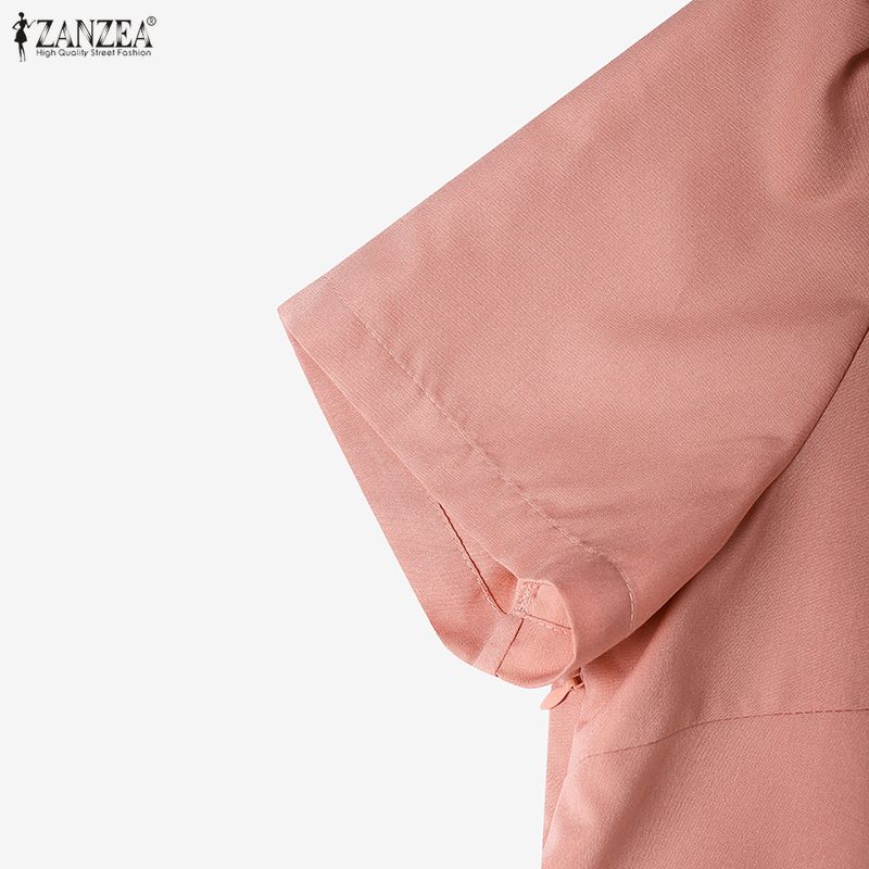 ZANZEA Women Casual Round Neck Short Sleeve Print A-Line Dress