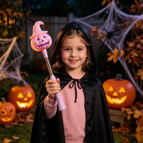 Halloween Pumpkin Lantern Lighted Sticks, Glowing Lantern, Handheld Shaking Light Battery Operated with Witch Hat, LED Spooky Party Prop for