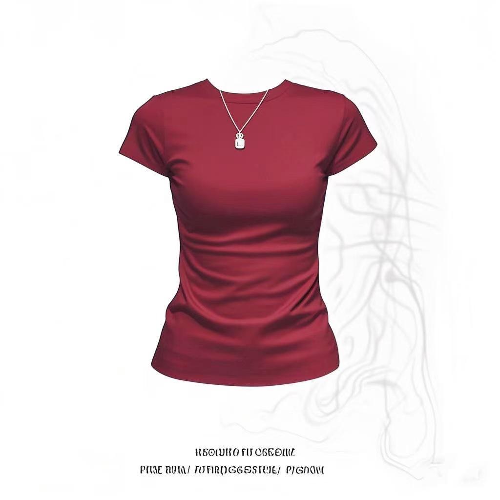 American front shoulder slim trendy top women's design sense niche new summer solid color fashion short-sleeved t-shirt