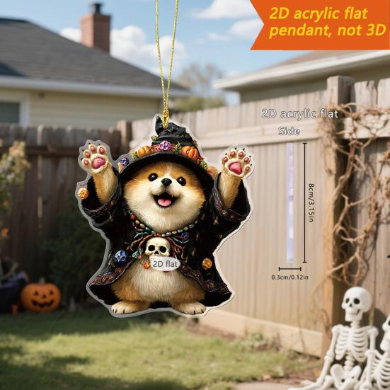 Car Hanging Ornament Cartoon Animals 2D Flat Acrylic Car Rearview Mirror Charm Halloween Auto Interior Pendant for Window Wall